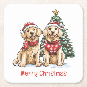 God Jul Golden Retriever Hundar Underlägg Papper Kvadrat