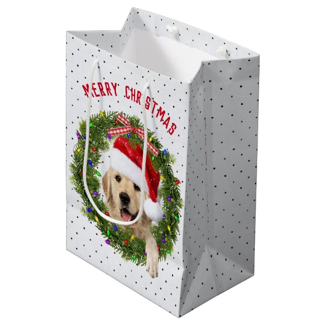 God jul Golden Retriever på polka dots (Framsidan Vinklad)