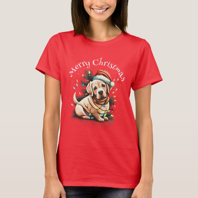 God jul Golden Retriever Puppy T Shirt (Framsida)