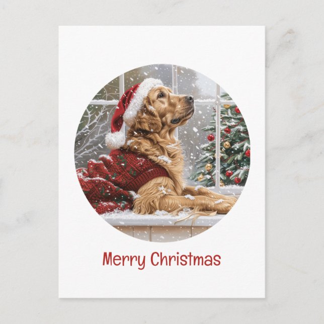 God jul Golden Retriever Santa Hund Helg Vykort (Framsida)