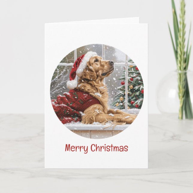 God jul Golden Retriever Santa Hund Helgkort (Framsida)