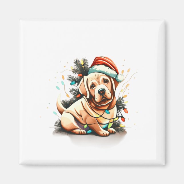 God Jul Golden Retriever Valp  Magnet (Framsidan)