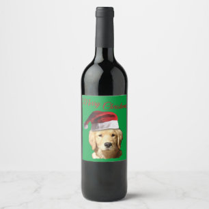 God jul Golden Retriever Vinflaska Etikett