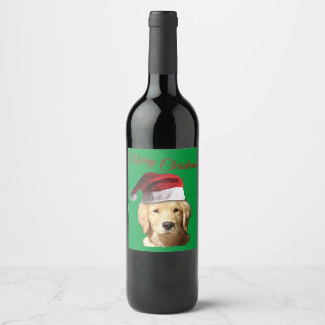 God jul Golden Retriever Vinflaska Etikett (Framsida)