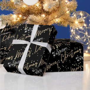 god jul Golden Script från Namn Black Presentpapper