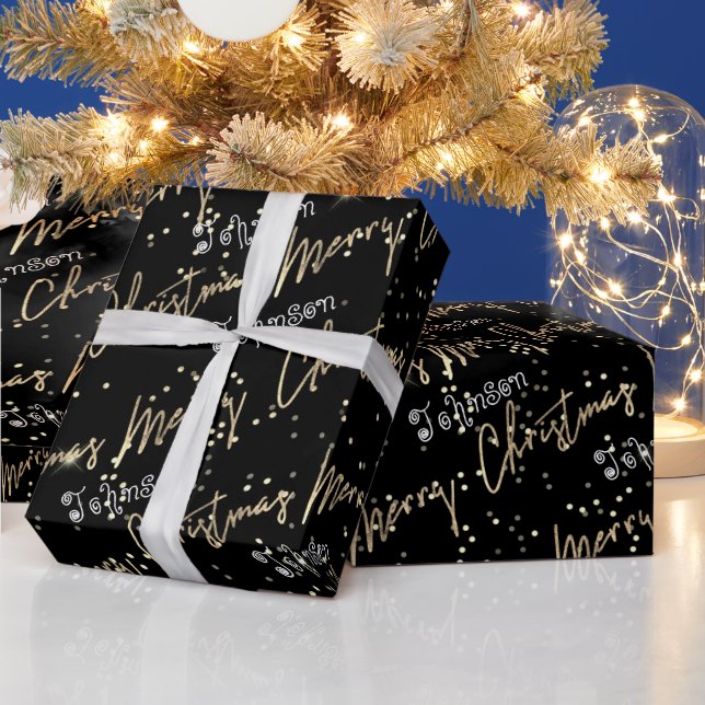 God jul Golden Script från Namn Black Presentpapper (Helgdagar)