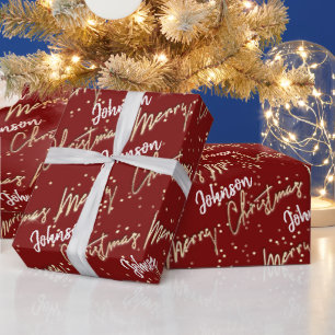 god jul Golden Script från Namn Burgundy Presentpapper