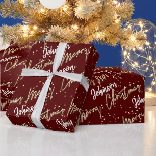 god jul Golden Script från Namn Burgundy Presentpapper