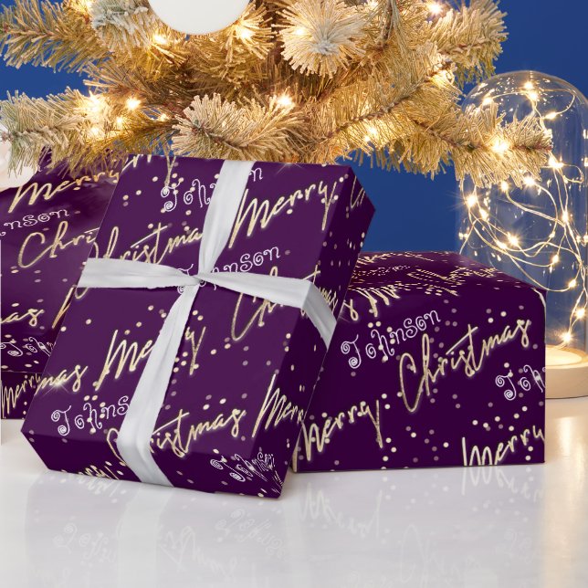 God jul Golden Script från Namn Lila Presentpapper (Helgdagar)