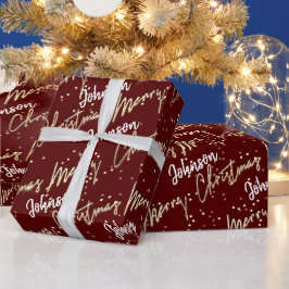 God jul Golden Script från Namn Maroon Red Presentpapper