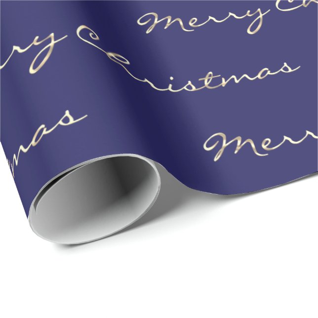 God jul Golden Script Helgdagars Blue Navy Presentpapper (Rullad Hörn)