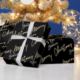 God jul Golden Script Namn Anpassningsbar Black Presentpapper