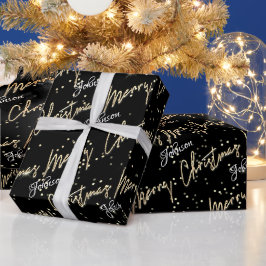 God jul Golden Script Namn Black Presentpapper