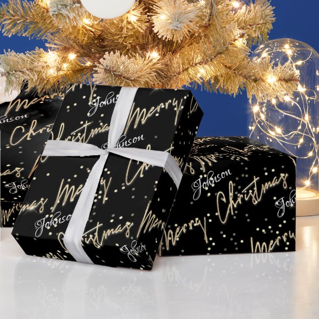 God jul Golden Script Namn Black Presentpapper (Helgdagar)
