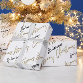 God jul Golden Script Namn Black White Presentpapper