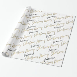 God jul Golden Script Namn Black White Presentpapper