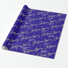God jul Golden Script Namn Royal Blue Navy Presentpapper