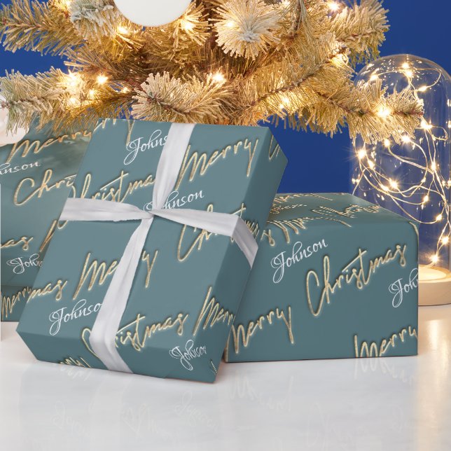 God jul Golden Script Namn Smoky Aqua Blue Presentpapper (Helgdagar)