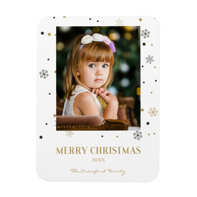 God jul Golden Snöflingor Family Photo Magnet (Vertikal)