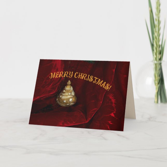 God jul golden träd med vit och röd färg kort (Framsida)