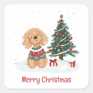 God Jul Goldendoodle Hund Fyrkantigt Klistermärke