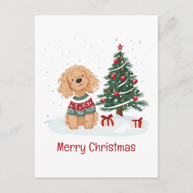 God jul Goldendoodle Hund Helg Vykort (Framsida)