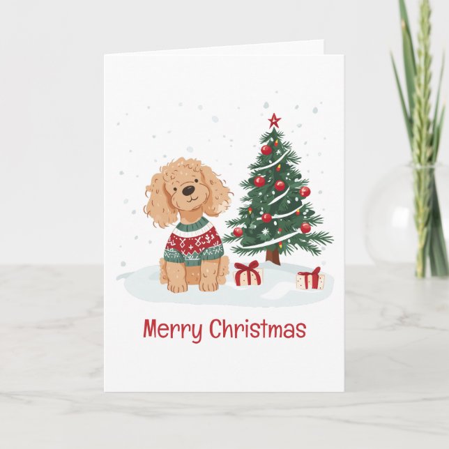 God jul Goldendoodle hund Helgkort (Framsida)