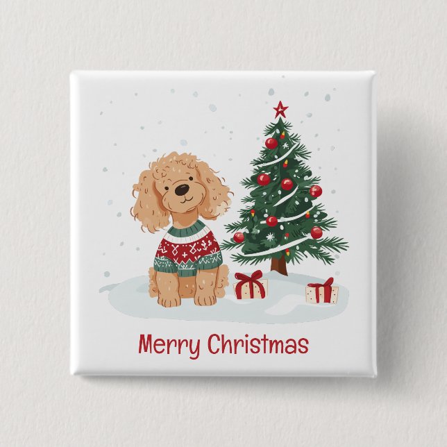 God jul Goldendoodle Hund Knapp (Framsida)