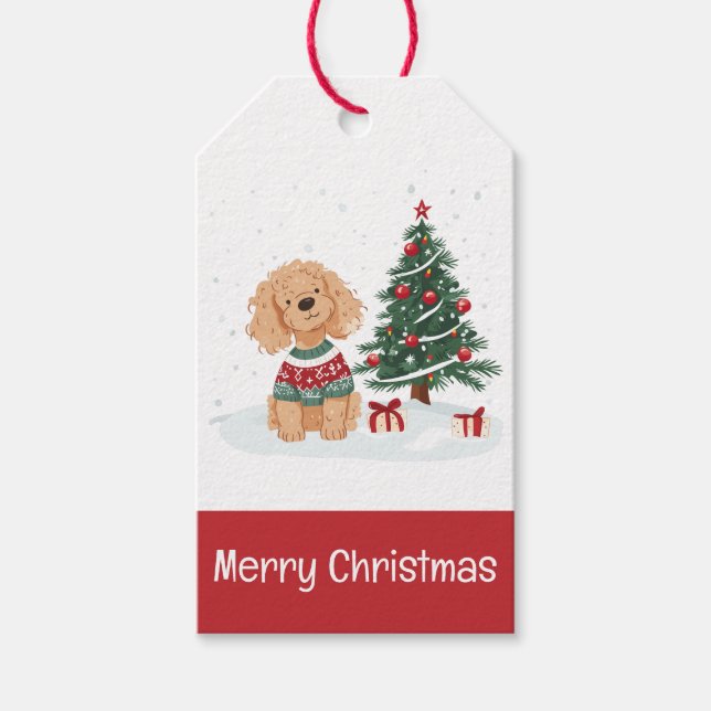 God Jul Goldendoodle Hund Presentetikett (Framsidan)