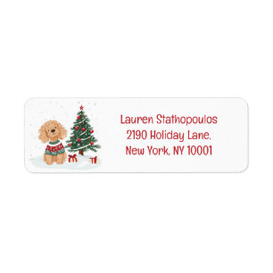 God Jul Goldendoodle Hund Returadress Etikett