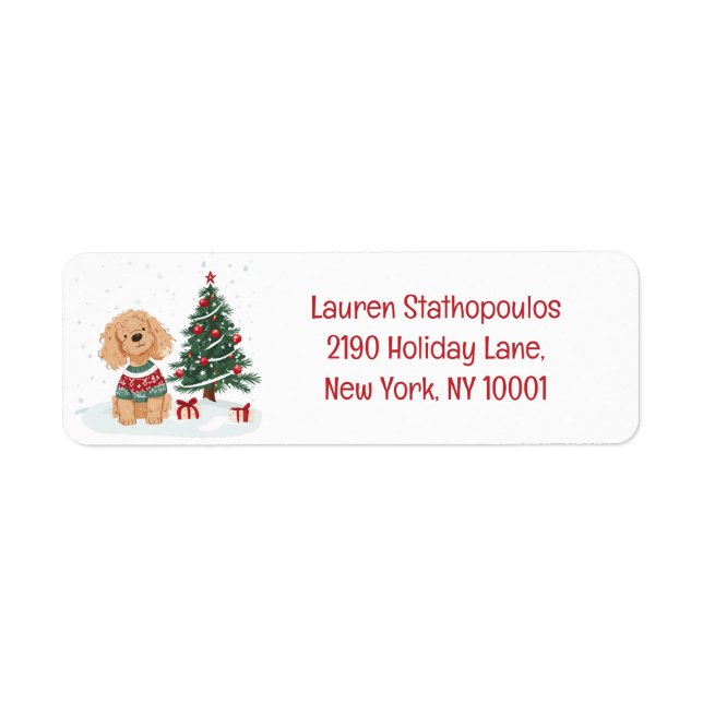 God Jul Goldendoodle Hund Returadress Etikett (Framsidan)