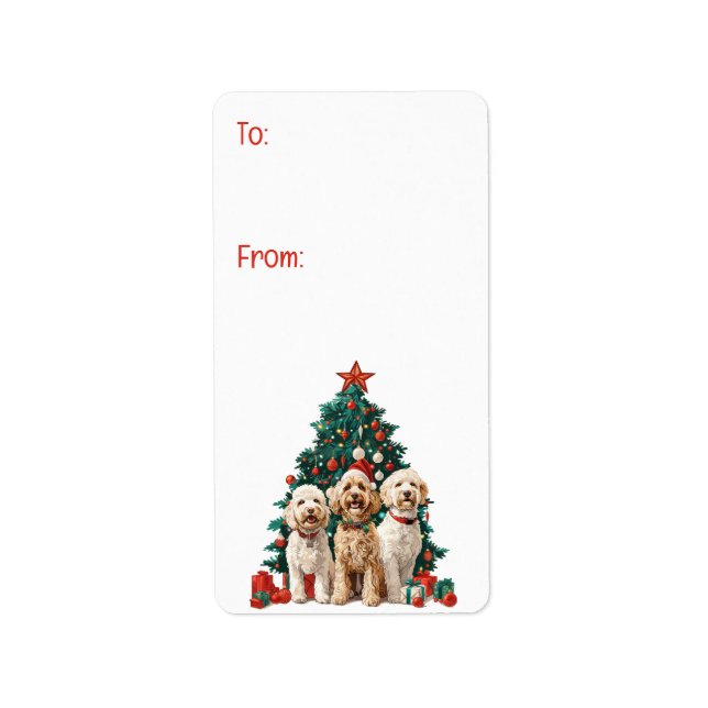 God jul Goldendoodle Hundar Adressetikett (Framsidan)