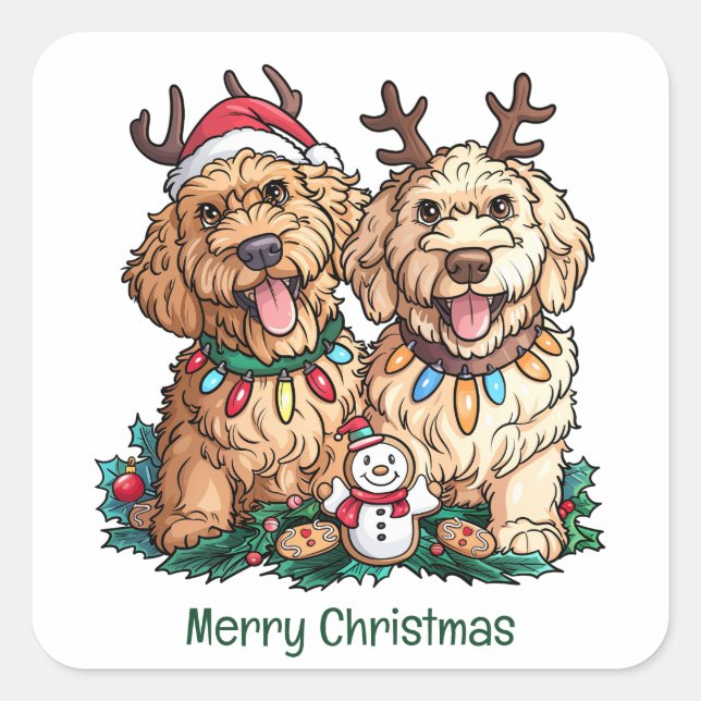 God jul Goldendoodle Hundar Fyrkantigt Klistermärke (Framsida)