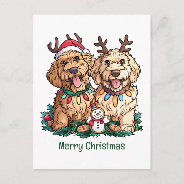 God jul Goldendoodle Hundar Helg Vykort (Framsida)