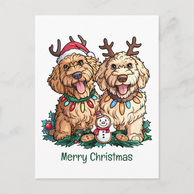 God jul Goldendoodle Hundar Helg Vykort (Framsida)
