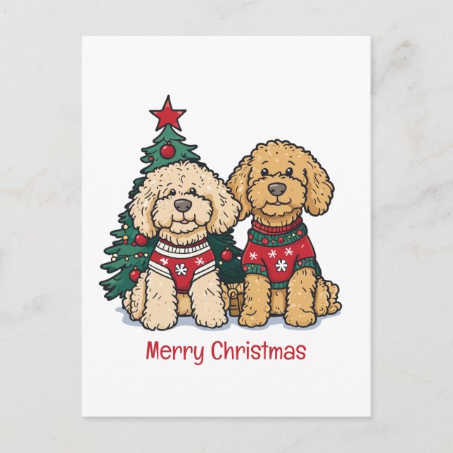 God Jul Goldendoodle Hundar Helg Vykort (Framsida)