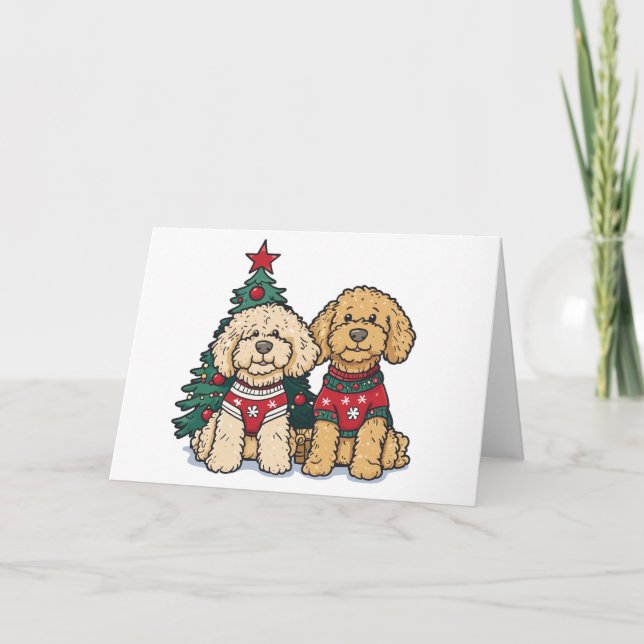 God jul Goldendoodle Hundar Helgkort (Framsida)