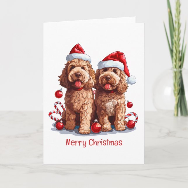 God jul Goldendoodle Hundar Helgkort (Framsida)
