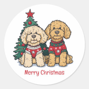 God jul Goldendoodle Hundar Runt Klistermärke