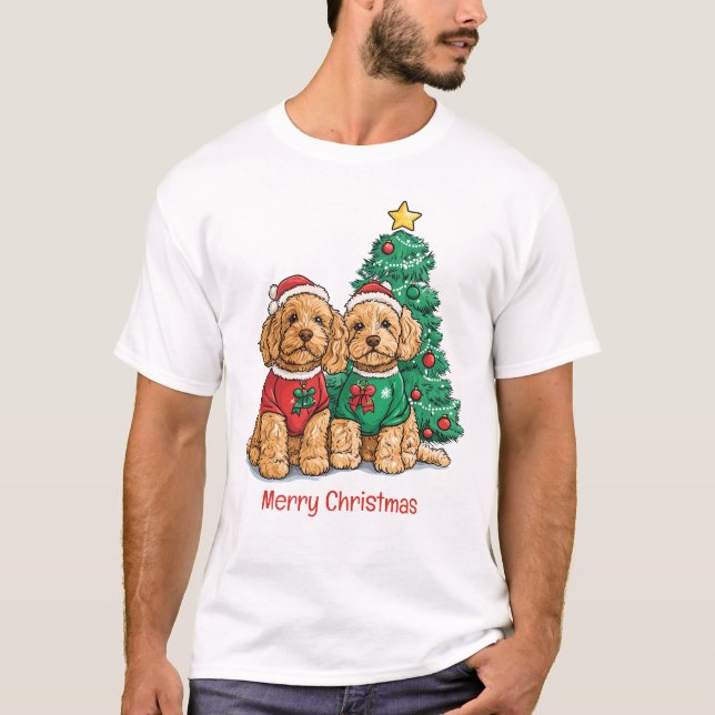 God Jul Goldendoodle Hundar T Shirt (Framsida)