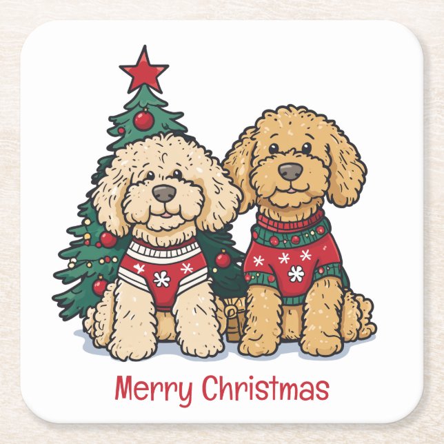 God jul Goldendoodle Hundar Underlägg Papper Kvadrat (Framsidan)