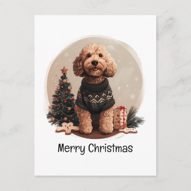 God jul Goldendoodle Puppy Hundar Helg Vykort (Framsida)