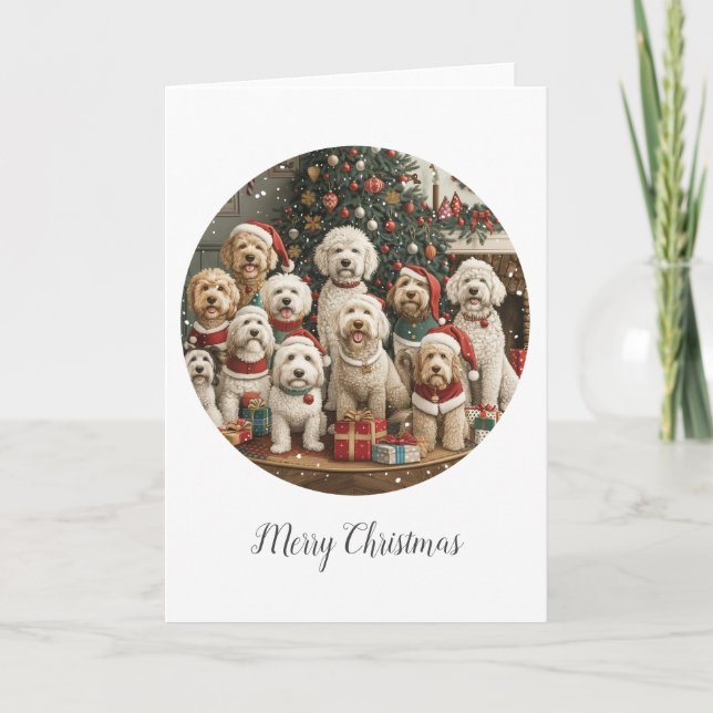 God jul Goldendoodle Puppy Hundar Helgkort (Framsida)