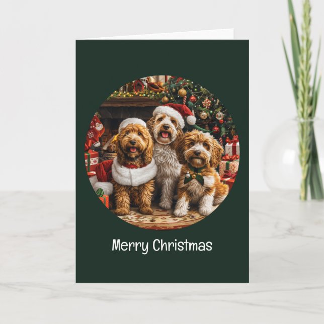 God jul Goldendoodle Puppy Hundar Helgkort (Framsida)