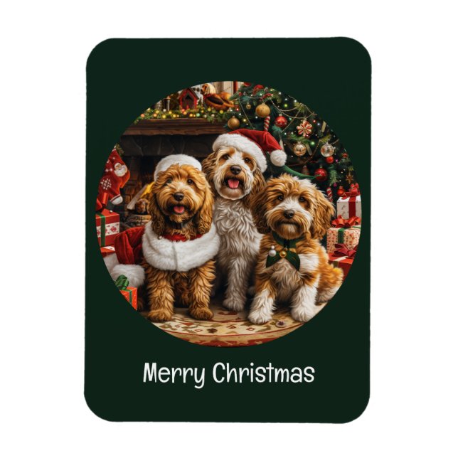 God jul Goldendoodle Puppy Hundar Magnet (Vertikal)