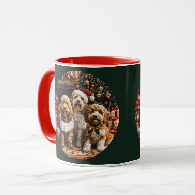 God jul Goldendoodle Puppy Hundar Mugg (Framsida vänster)