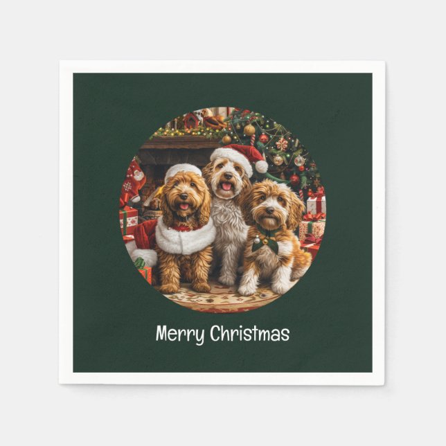 God jul Goldendoodle Puppy Hundar Pappersservett (Framsidan)