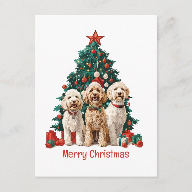 God Jul Goldenendoodle Hundar Helg Vykort (Framsida)