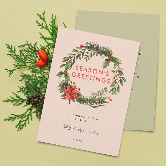 God jul, gott andetag julkort (Business Christmas Festive Wreath Holiday Card)