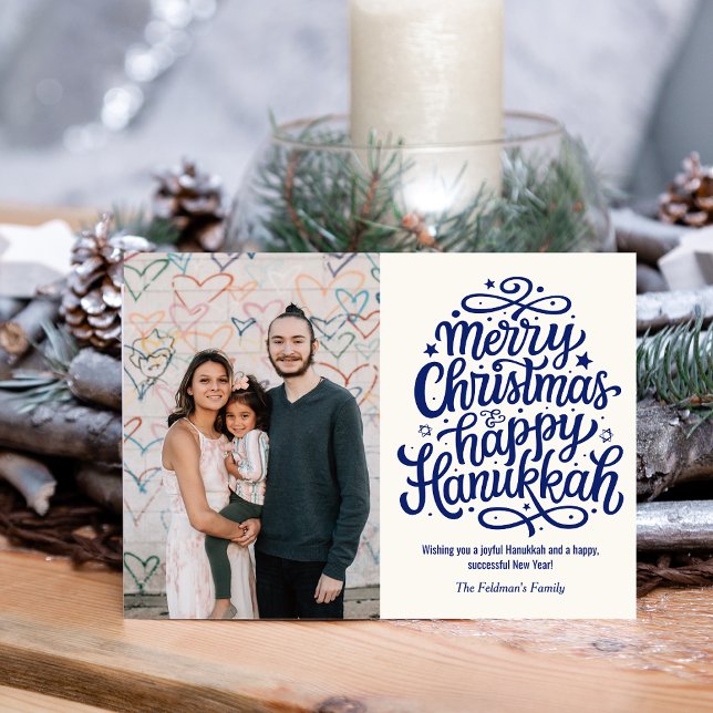God Jul Gott Hanukka Familjefoto  Julkort (Skapare uppladdad)